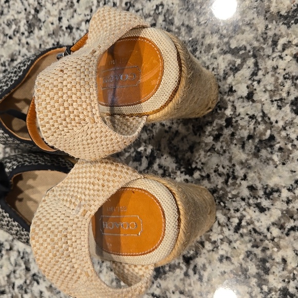 COACH MEGAN BLACK AND SILVER LOGO WEDGE ESPADRILLES. SIZE 10B. - Picture 5 of 16